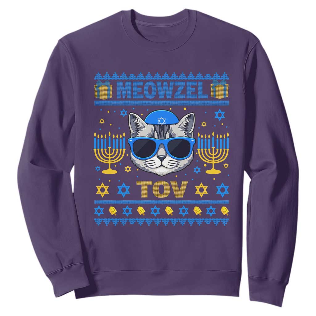 Cat Hanukkah Sweatshirt Meowzel Tov Jewish Cat Owner Ugly Chanukah TS10 Purple Print Your Wear