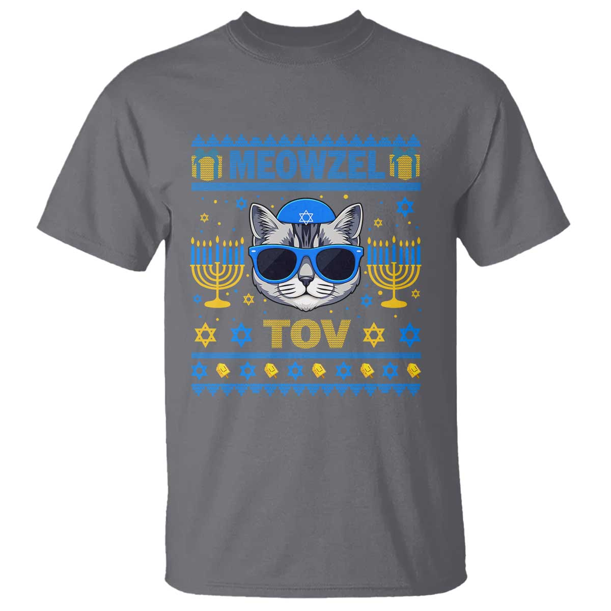 Cat Hanukkah T Shirt Meowzel Tov Jewish Cat Owner Ugly Chanukah TS10 Charcoal Print Your Wear