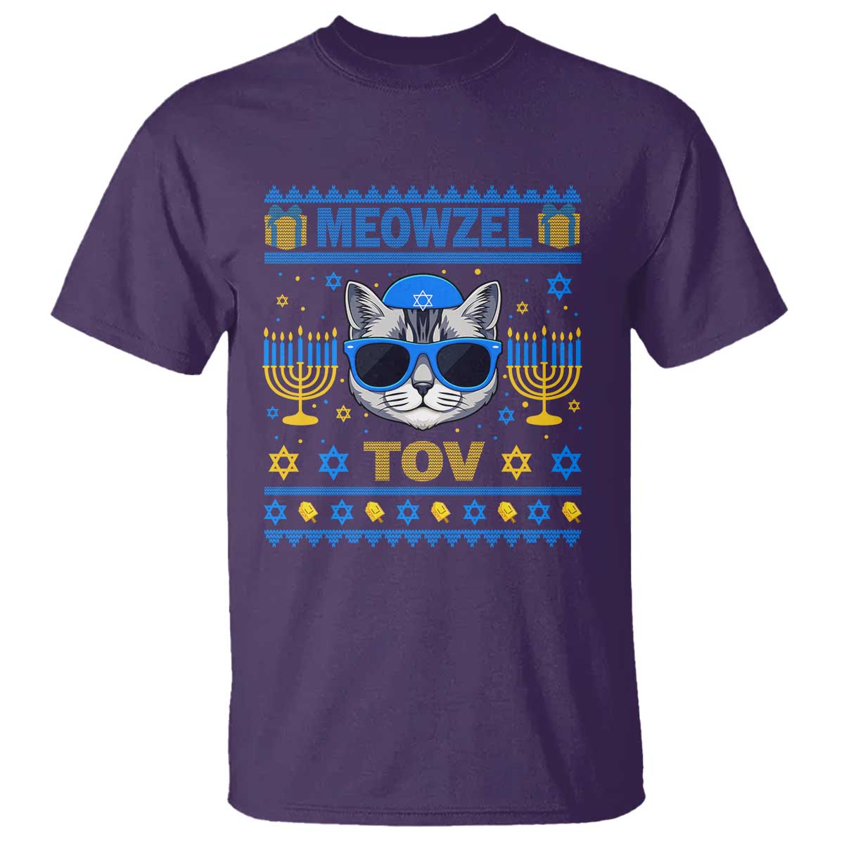 Cat Hanukkah T Shirt Meowzel Tov Jewish Cat Owner Ugly Chanukah TS10 Purple Print Your Wear