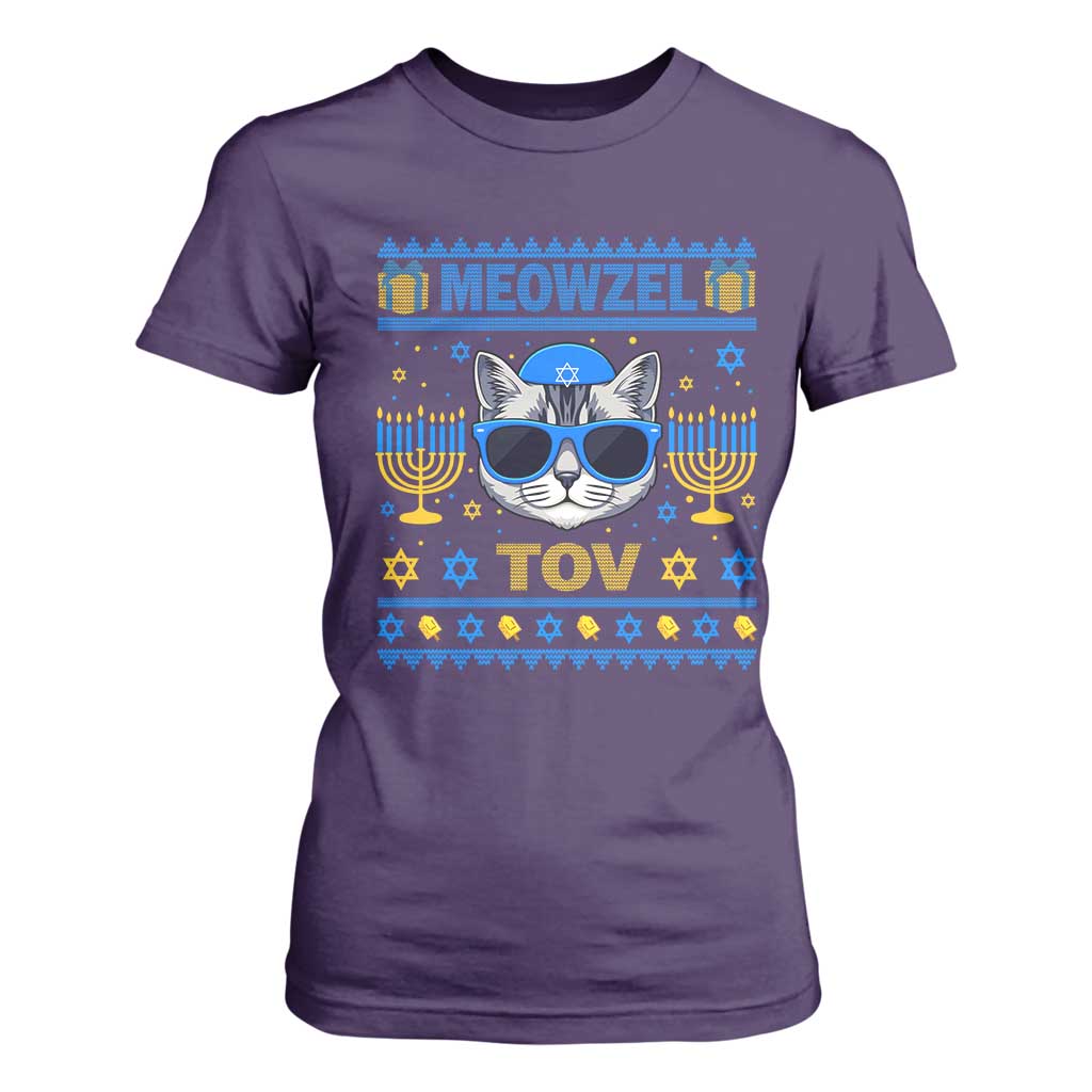 Cat Hanukkah T Shirt For Women Meowzel Tov Jewish Cat Owner Ugly Chanukah TS10 Purple Print Your Wear
