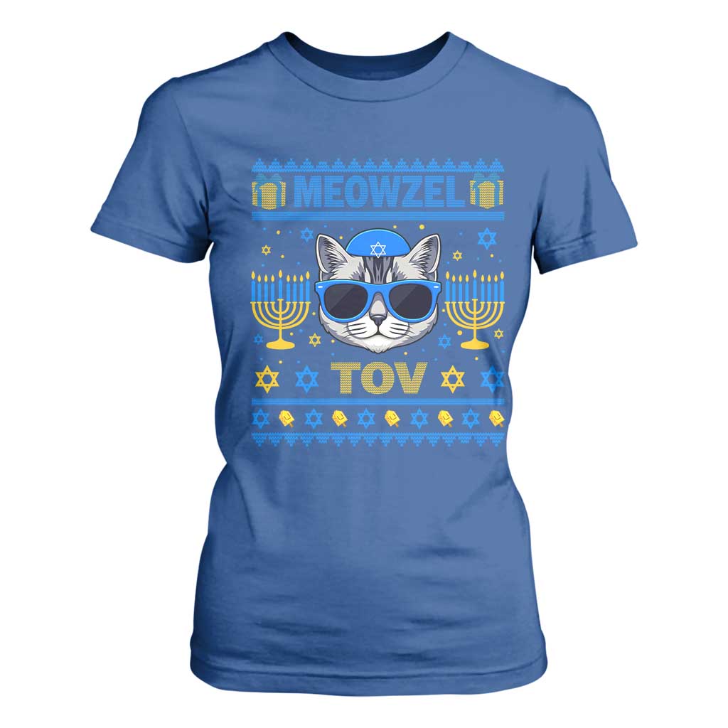 Cat Hanukkah T Shirt For Women Meowzel Tov Jewish Cat Owner Ugly Chanukah TS10 Royal Blue Print Your Wear
