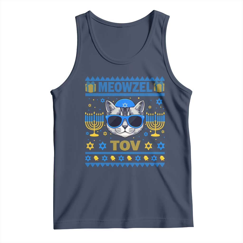 Cat Hanukkah Tank Top Meowzel Tov Jewish Cat Owner Ugly Chanukah TS10 Navy Print Your Wear