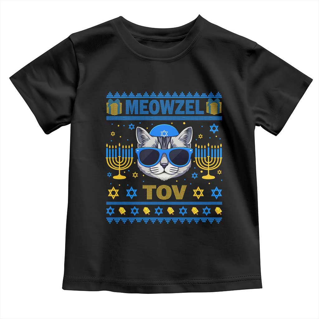 Cat Hanukkah Toddler T Shirt Meowzel Tov Jewish Cat Owner Ugly Chanukah TS10 Black Print Your Wear
