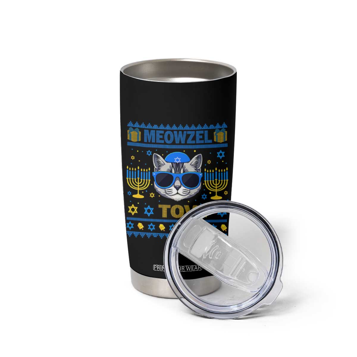 Cat Hanukkah Tumbler Cup Meowzel Tov Jewish Cat Owner Ugly Chanukah TS10 Print Your Wear