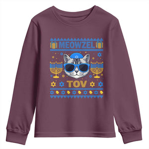 Cat Hanukkah Youth Sweatshirt Meowzel Tov Jewish Cat Owner Ugly Chanukah TS10 Maroon Print Your Wear