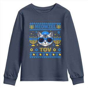 Cat Hanukkah Youth Sweatshirt Meowzel Tov Jewish Cat Owner Ugly Chanukah TS10 Navy Print Your Wear