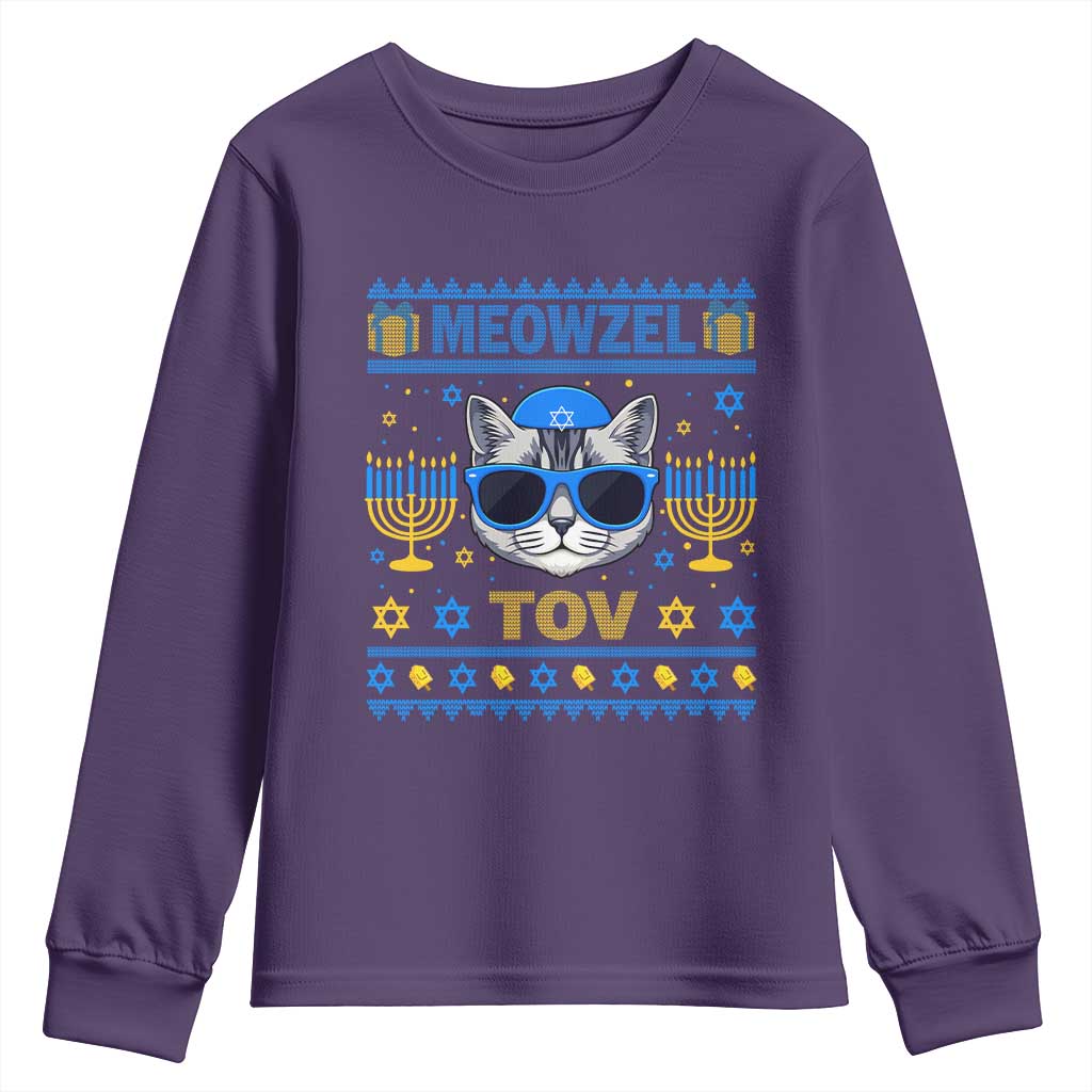 Cat Hanukkah Youth Sweatshirt Meowzel Tov Jewish Cat Owner Ugly Chanukah TS10 Purple Print Your Wear