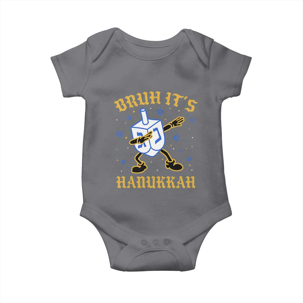 Bruh Hanukkah Baby Onesie Funny Dabbing Dreidel Love Jewish Chanukah Jew Gift TS10 Charcoal Print Your Wear