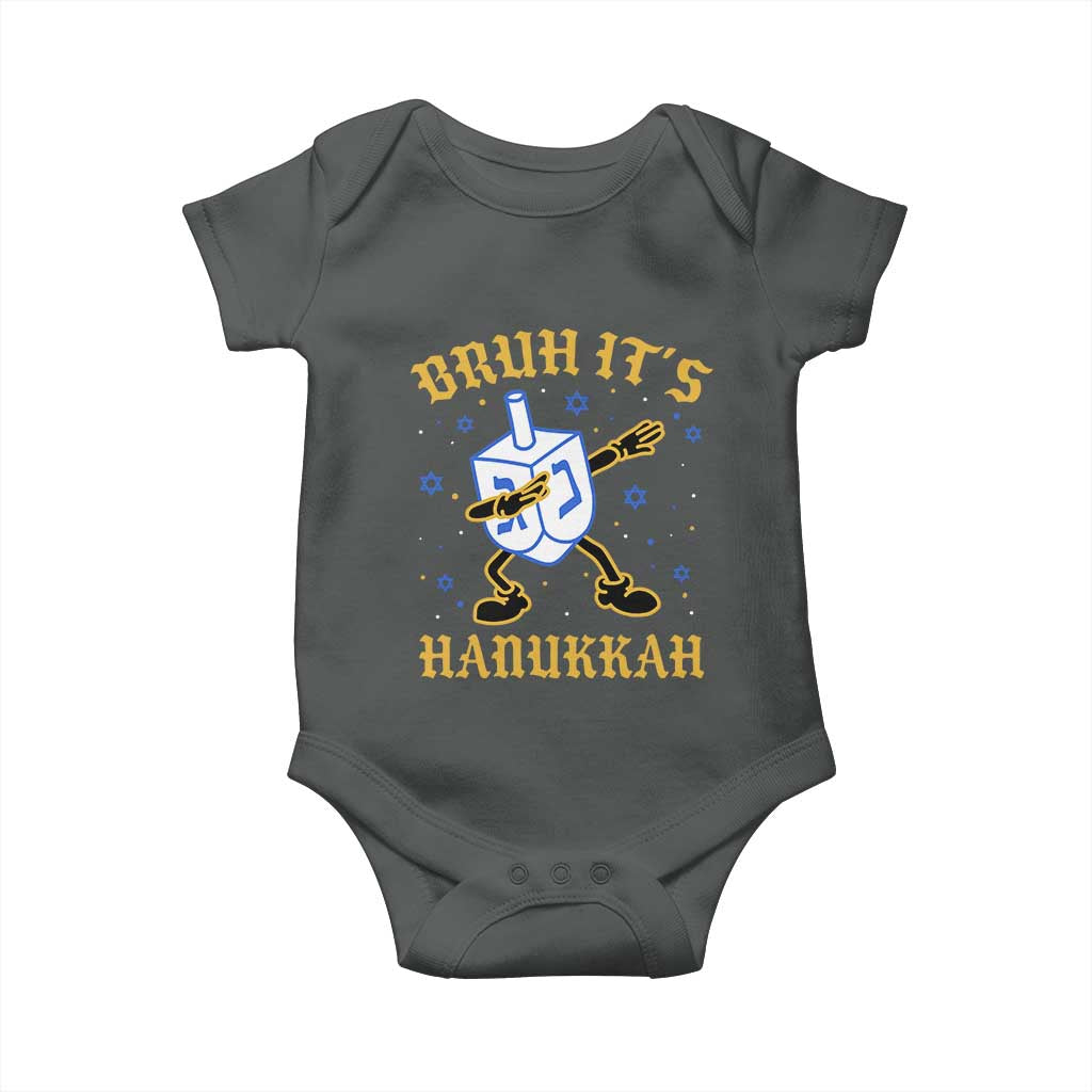 Bruh Hanukkah Baby Onesie Funny Dabbing Dreidel Love Jewish Chanukah Jew Gift TS10 Dark Heather Print Your Wear