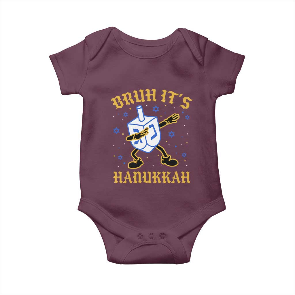 Bruh Hanukkah Baby Onesie Funny Dabbing Dreidel Love Jewish Chanukah Jew Gift TS10 Maroon Print Your Wear