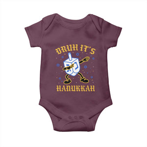Bruh Hanukkah Baby Onesie Funny Dabbing Dreidel Love Jewish Chanukah Jew Gift TS10 Maroon Print Your Wear
