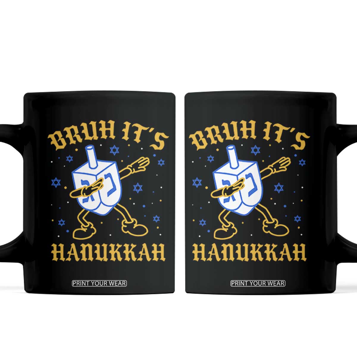 Bruh Hanukkah Coffee Mug Funny Dabbing Dreidel Love Jewish Chanukah Jew Gift TS10 Black Print Your Wear