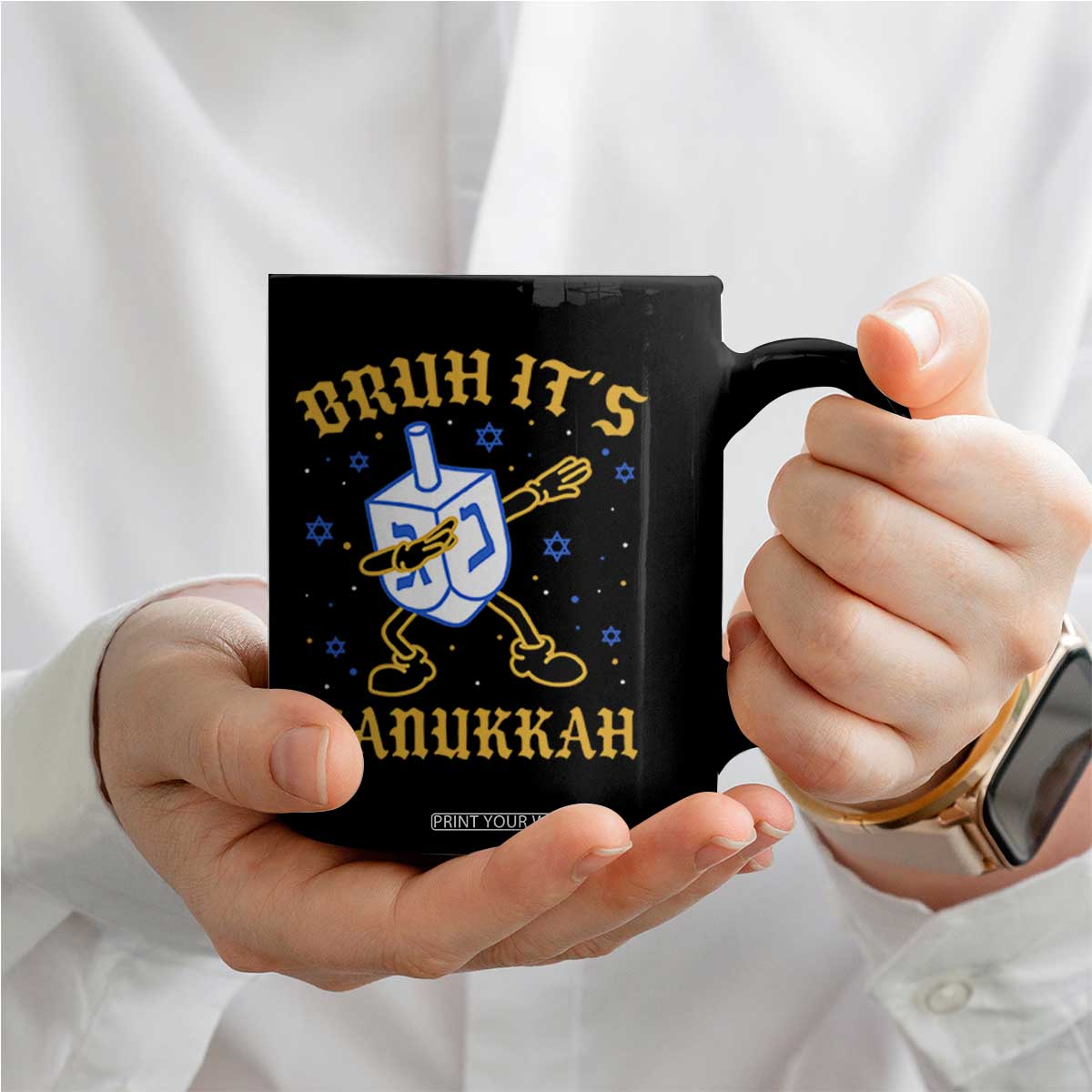 Bruh Hanukkah Coffee Mug Funny Dabbing Dreidel Love Jewish Chanukah Jew Gift TS10 Print Your Wear