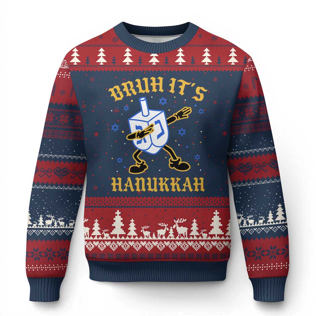 Bruh Hanukkah Ugly Christmas Sweater Funny Dabbing Dreidel Love Jewish Chanukah Jew Gift TS10 Navy Red Print Your Wear