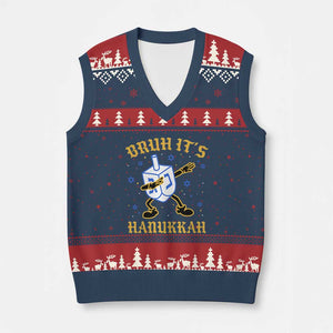 Bruh Hanukkah V-Neck Knit Sweater Vest Funny Dabbing Dreidel Love Jewish Chanukah Jew Gift TS10 Navy Red Print Your Wear