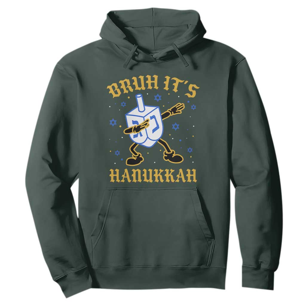 Bruh Hanukkah Hoodie Funny Dabbing Dreidel Love Jewish Chanukah Jew Gift TS10 Dark Forest Green Print Your Wear