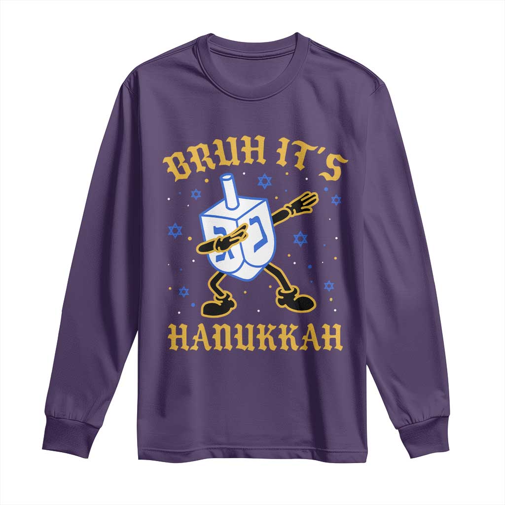 Bruh Hanukkah Long Sleeve Shirt Funny Dabbing Dreidel Love Jewish Chanukah Jew Gift TS10 Purple Print Your Wear