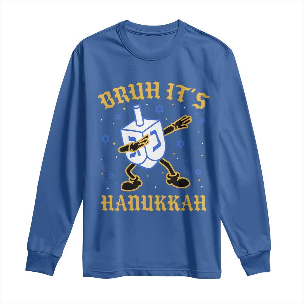 Bruh Hanukkah Long Sleeve Shirt Funny Dabbing Dreidel Love Jewish Chanukah Jew Gift TS10 Royal Blue Print Your Wear