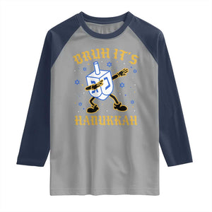 Bruh Hanukkah Raglan Shirt Funny Dabbing Dreidel Love Jewish Chanukah Jew Gift TS10 Sport Gray Navy Print Your Wear