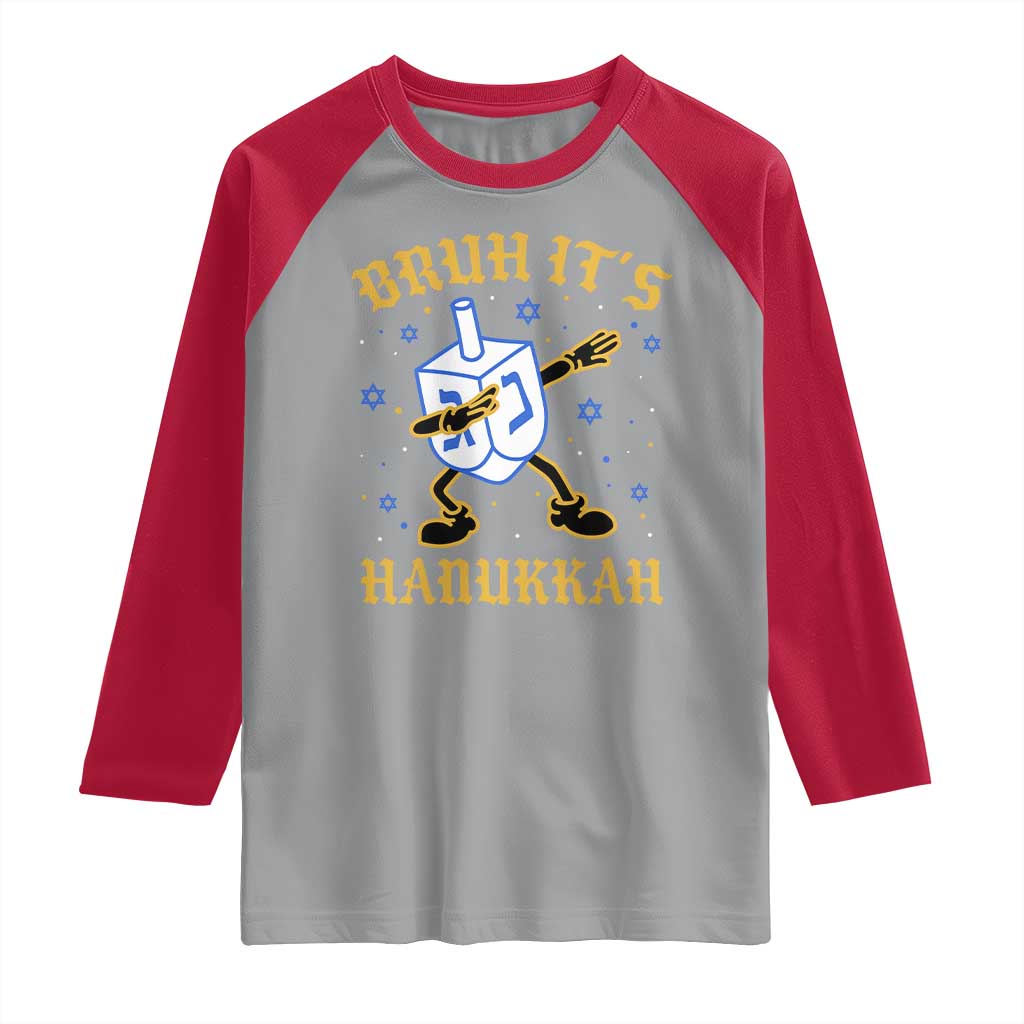 Bruh Hanukkah Raglan Shirt Funny Dabbing Dreidel Love Jewish Chanukah Jew Gift TS10 Sport Gray Red Print Your Wear