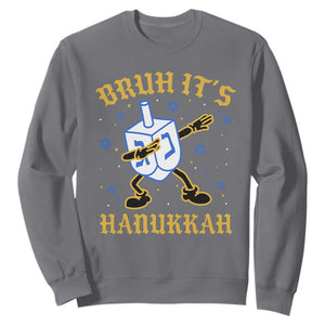 Bruh Hanukkah Sweatshirt Funny Dabbing Dreidel Love Jewish Chanukah Jew Gift TS10 Charcoal Print Your Wear