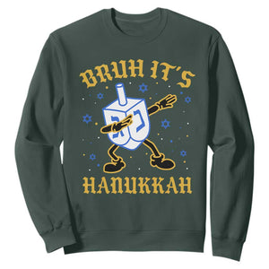 Bruh Hanukkah Sweatshirt Funny Dabbing Dreidel Love Jewish Chanukah Jew Gift TS10 Dark Forest Green Print Your Wear