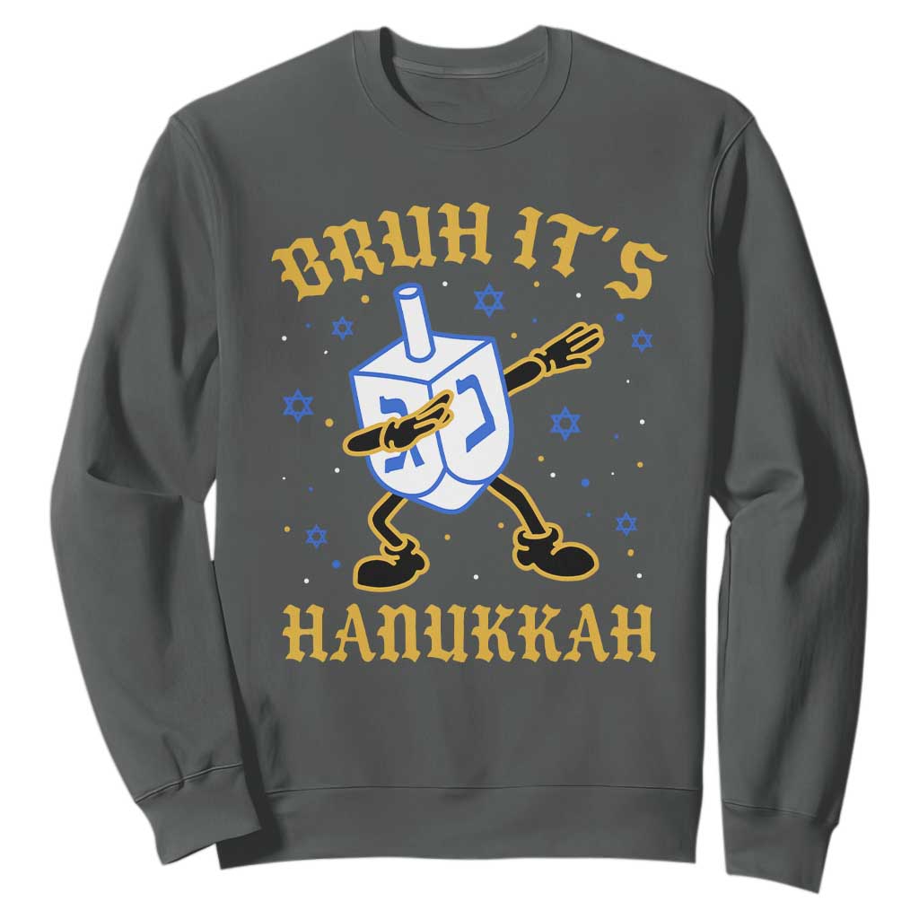Bruh Hanukkah Sweatshirt Funny Dabbing Dreidel Love Jewish Chanukah Jew Gift TS10 Dark Heather Print Your Wear