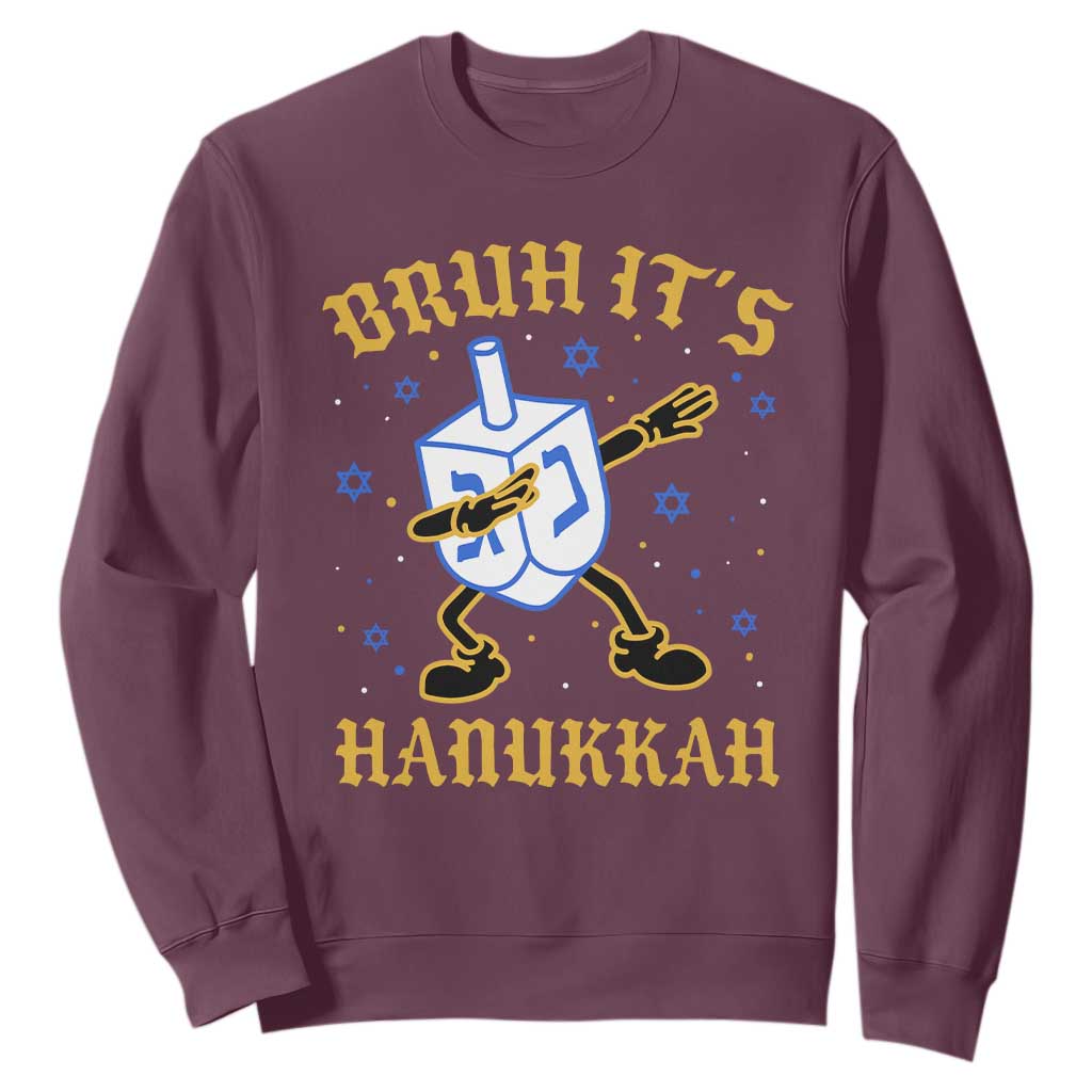 Bruh Hanukkah Sweatshirt Funny Dabbing Dreidel Love Jewish Chanukah Jew Gift TS10 Maroon Print Your Wear