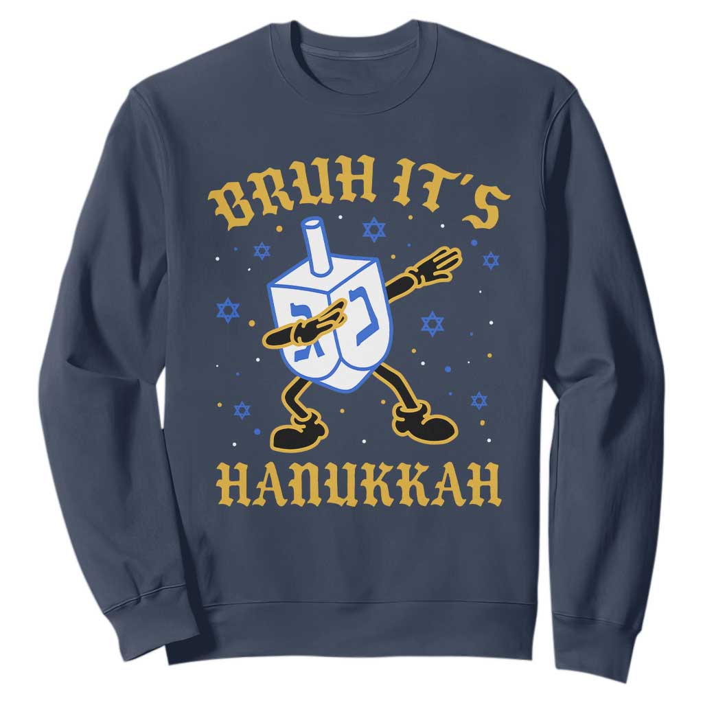 Bruh Hanukkah Sweatshirt Funny Dabbing Dreidel Love Jewish Chanukah Jew Gift TS10 Navy Print Your Wear