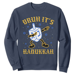 Bruh Hanukkah Sweatshirt Funny Dabbing Dreidel Love Jewish Chanukah Jew Gift TS10 Navy Print Your Wear