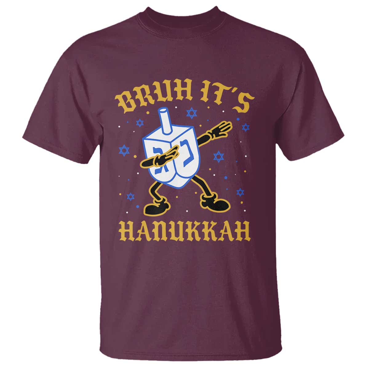 Bruh Hanukkah T Shirt Funny Dabbing Dreidel Love Jewish Chanukah Jew Gift TS10 Maroon Print Your Wear