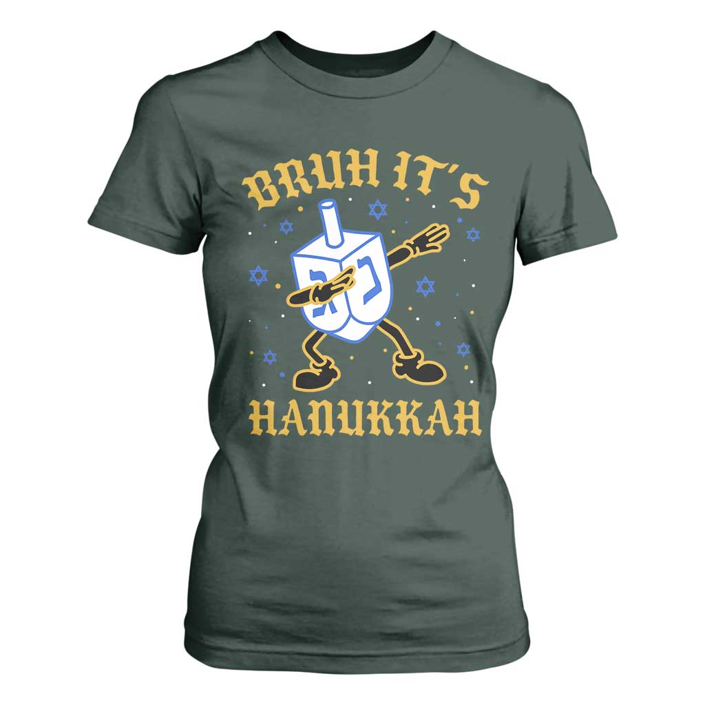 Bruh Hanukkah T Shirt For Women Funny Dabbing Dreidel Love Jewish Chanukah Jew Gift TS10 Dark Forest Green Print Your Wear