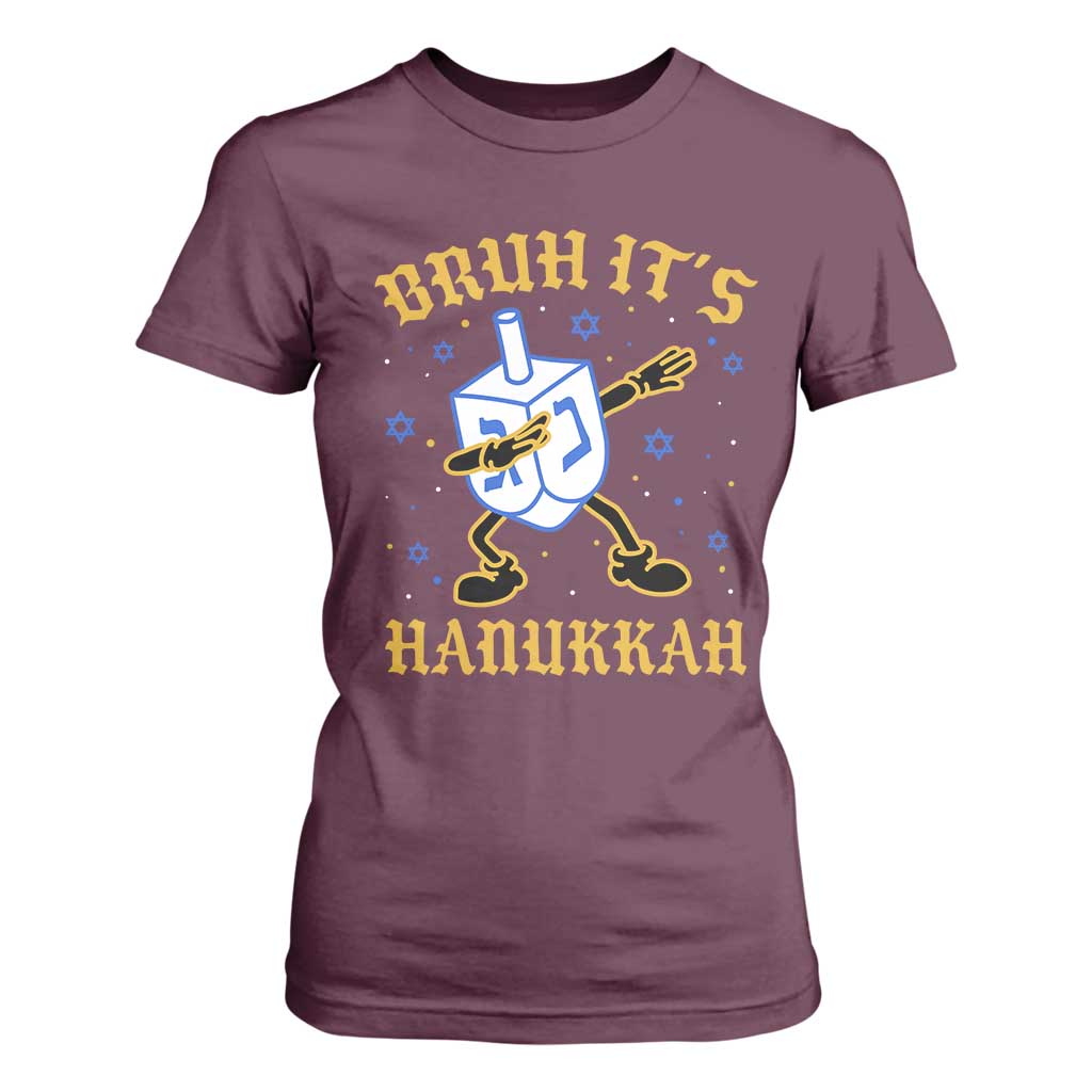 Bruh Hanukkah T Shirt For Women Funny Dabbing Dreidel Love Jewish Chanukah Jew Gift TS10 Maroon Print Your Wear