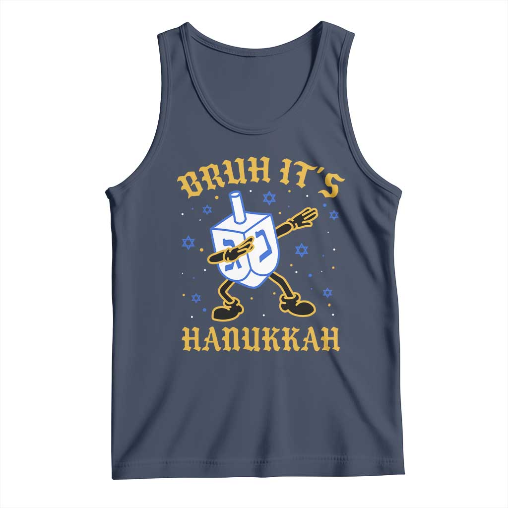Bruh Hanukkah Tank Top Funny Dabbing Dreidel Love Jewish Chanukah Jew Gift TS10 Navy Print Your Wear