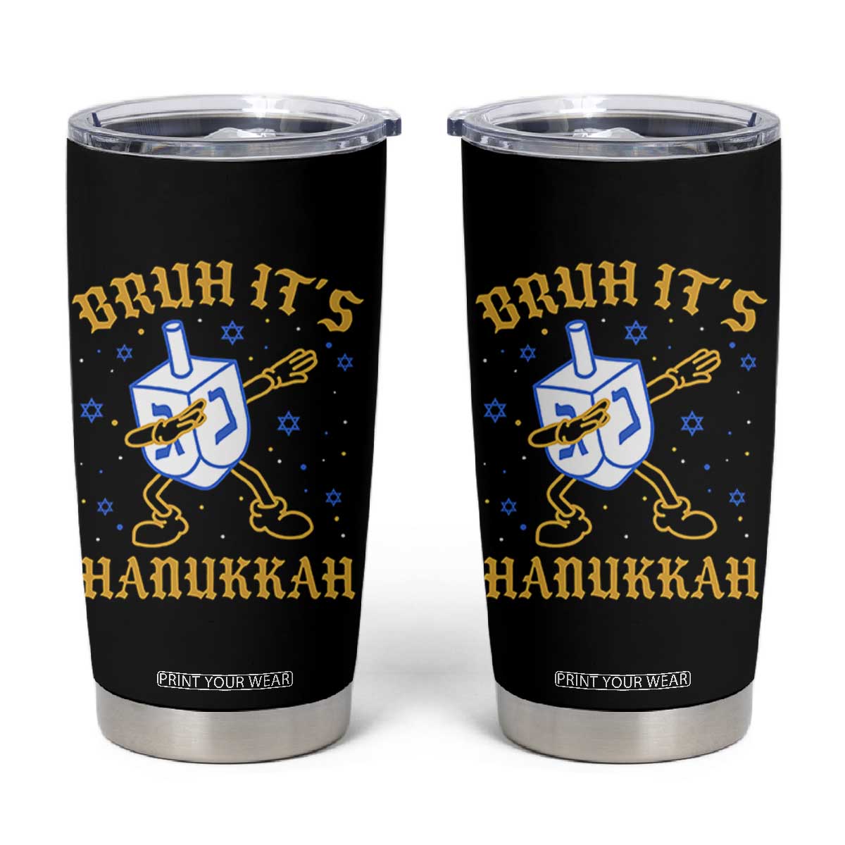 Bruh Hanukkah Tumbler Cup Funny Dabbing Dreidel Love Jewish Chanukah Jew Gift TS10 Black Print Your Wear