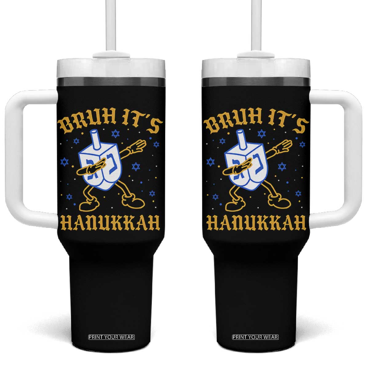 Bruh Hanukkah Tumbler With Handle Funny Dabbing Dreidel Love Jewish Chanukah Jew Gift TS10 One Size: 40 oz Black Print Your Wear