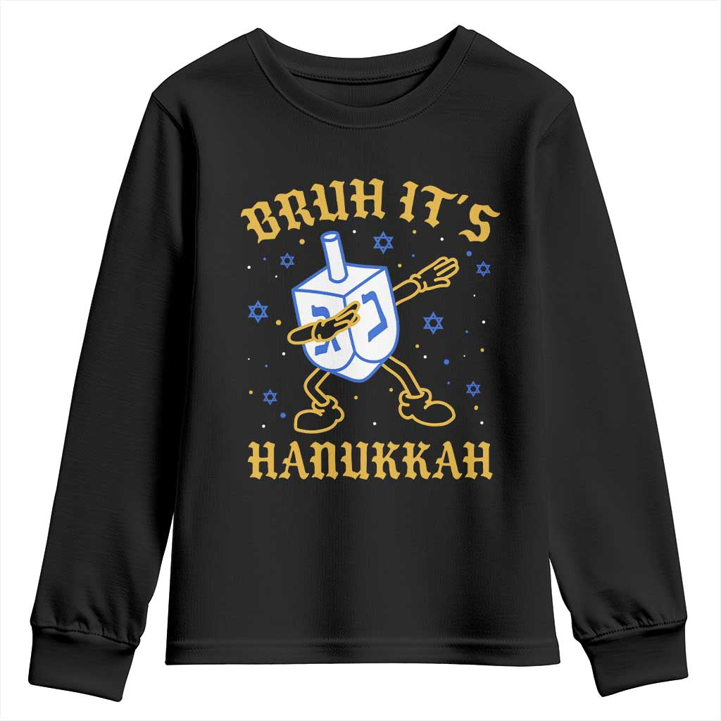 Bruh Hanukkah Youth Sweatshirt Funny Dabbing Dreidel Love Jewish Chanukah Jew Gift TS10 Black Print Your Wear