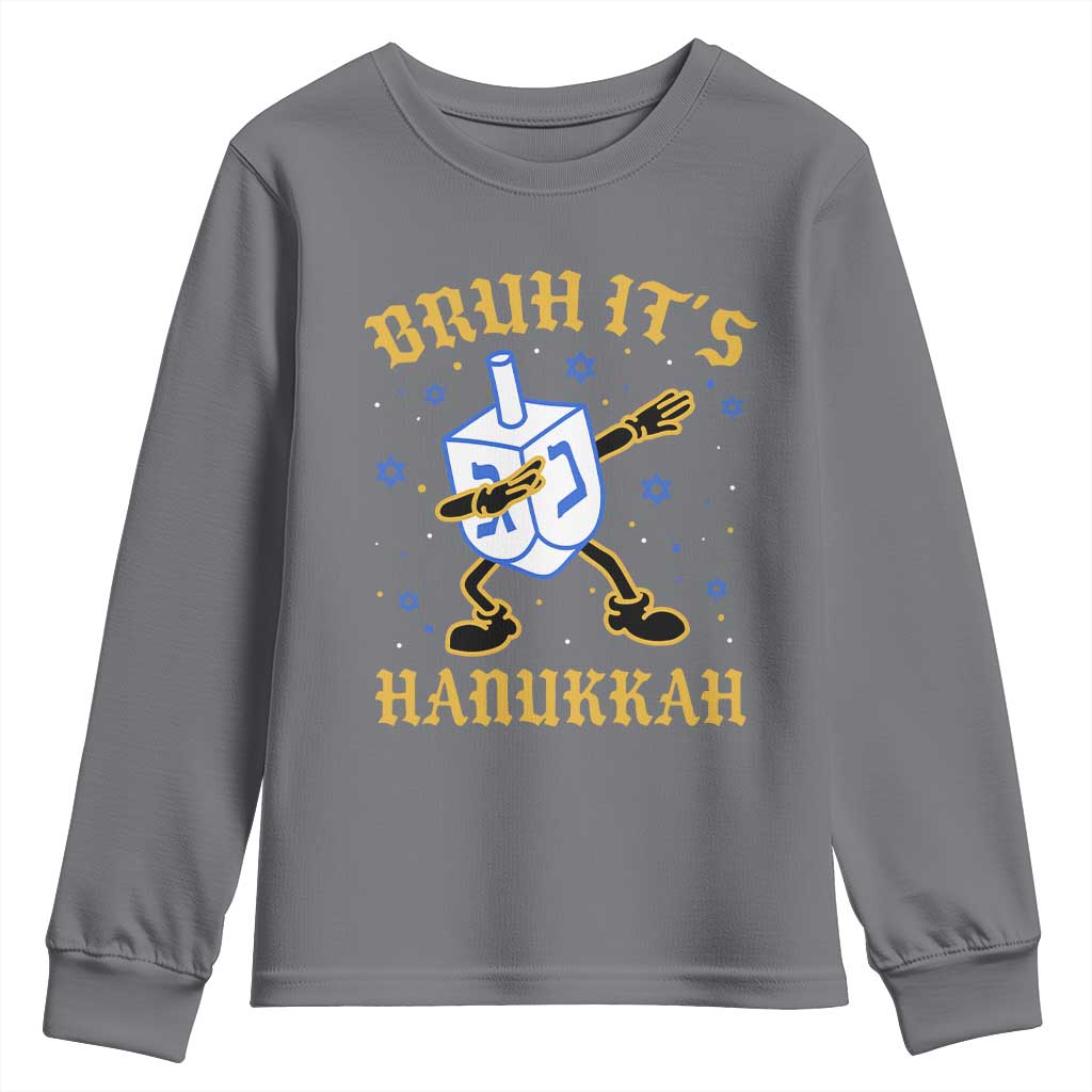 Bruh Hanukkah Youth Sweatshirt Funny Dabbing Dreidel Love Jewish Chanukah Jew Gift TS10 Charcoal Print Your Wear
