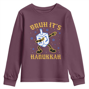 Bruh Hanukkah Youth Sweatshirt Funny Dabbing Dreidel Love Jewish Chanukah Jew Gift TS10 Maroon Print Your Wear
