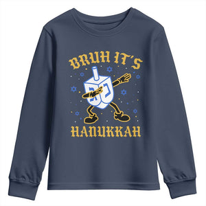 Bruh Hanukkah Youth Sweatshirt Funny Dabbing Dreidel Love Jewish Chanukah Jew Gift TS10 Navy Print Your Wear