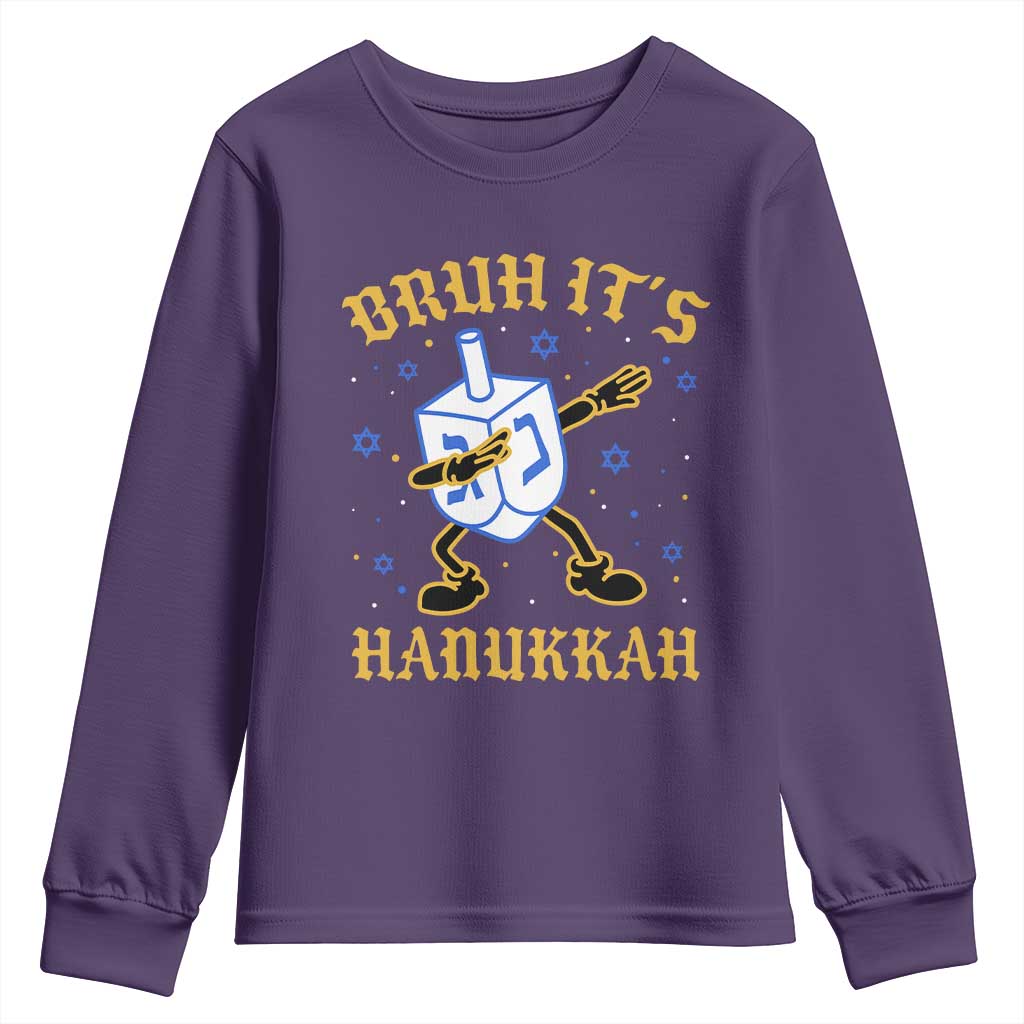 Bruh Hanukkah Youth Sweatshirt Funny Dabbing Dreidel Love Jewish Chanukah Jew Gift TS10 Purple Print Your Wear
