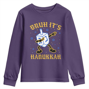 Bruh Hanukkah Youth Sweatshirt Funny Dabbing Dreidel Love Jewish Chanukah Jew Gift TS10 Purple Print Your Wear