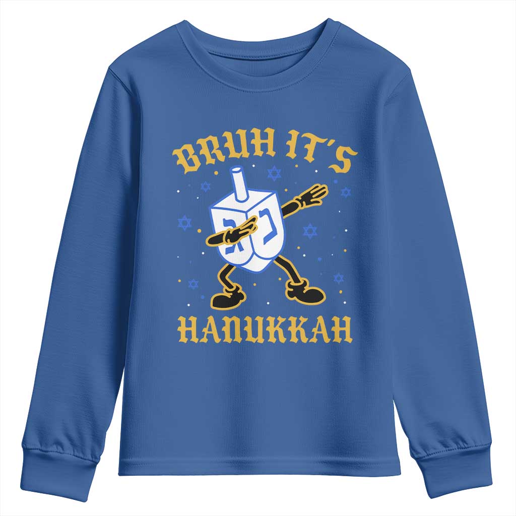 Bruh Hanukkah Youth Sweatshirt Funny Dabbing Dreidel Love Jewish Chanukah Jew Gift TS10 Royal Blue Print Your Wear