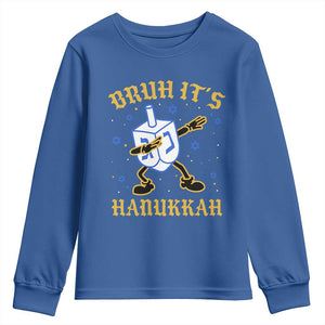 Bruh Hanukkah Youth Sweatshirt Funny Dabbing Dreidel Love Jewish Chanukah Jew Gift TS10 Royal Blue Print Your Wear