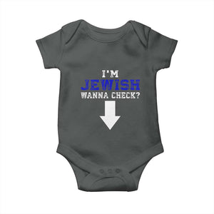 Funny Jewish Baby Onesie Im Jewish Wanna Check TS10 Dark Heather Print Your Wear