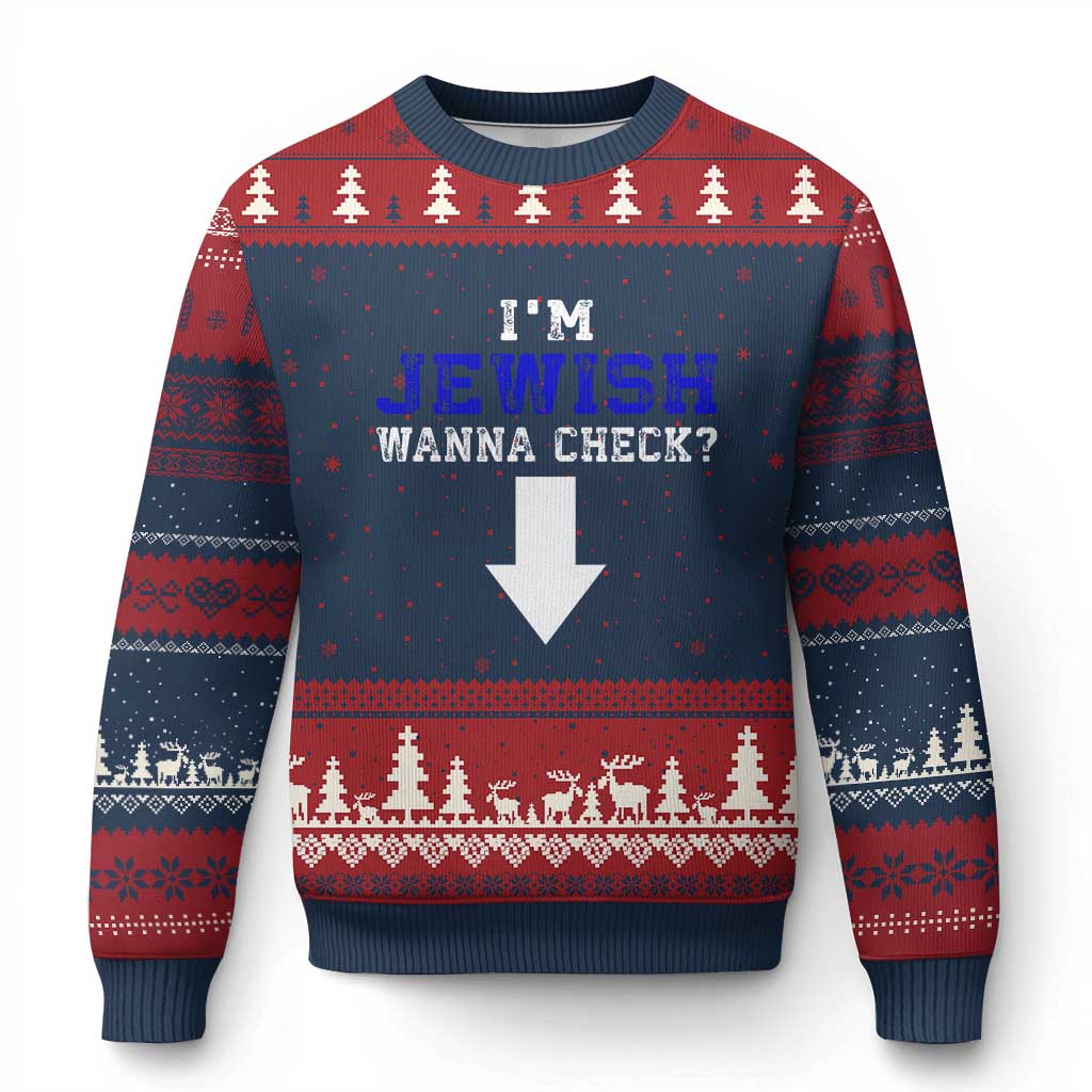Funny Jewish Ugly Christmas Sweater Im Jewish Wanna Check TS10 Navy Red Print Your Wear