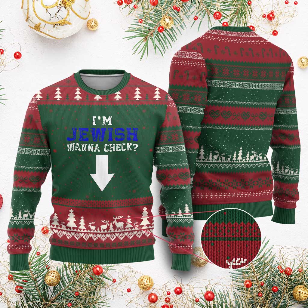 Funny Jewish Ugly Christmas Sweater Im Jewish Wanna Check TS10 Red Green Print Your Wear