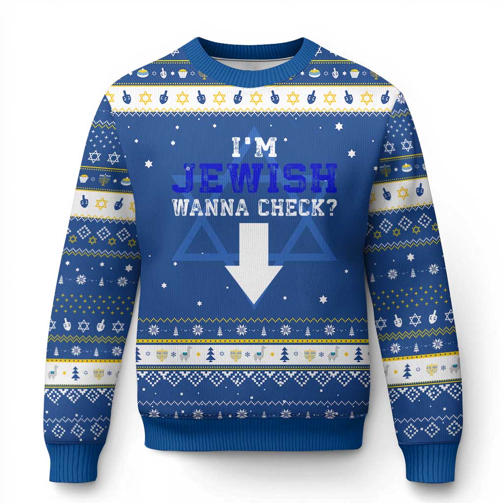 Funny Jewish Hanukkah Ugly Sweater Im Jewish Wanna Check TS10 Blue White Print Your Wear