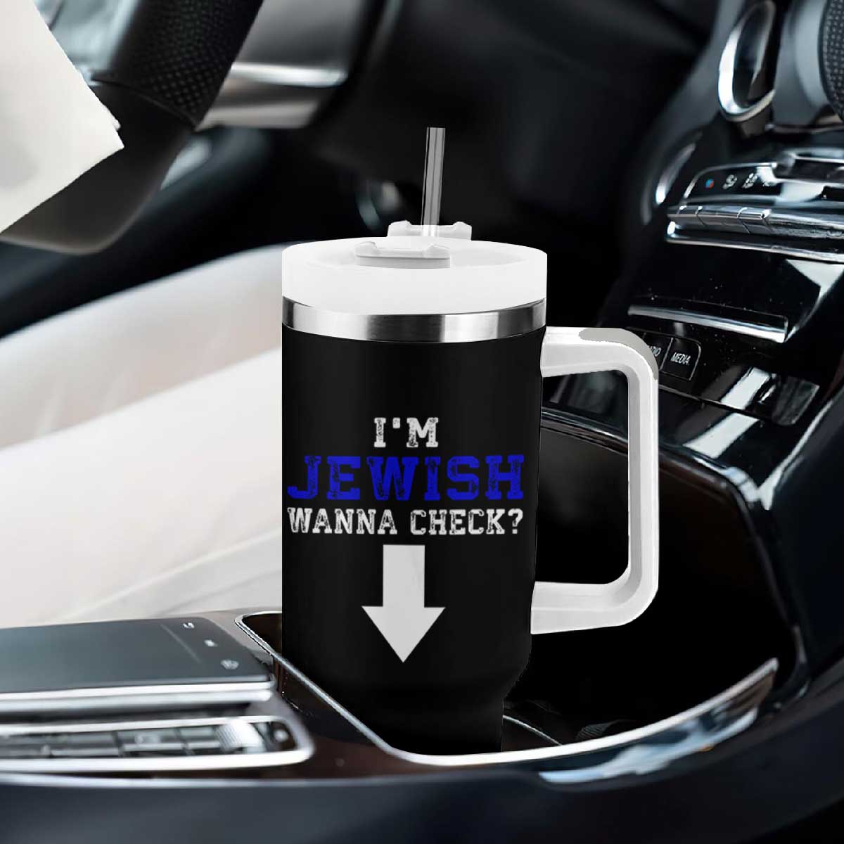 Funny Jewish Tumbler With Handle Im Jewish Wanna Check TS10 Print Your Wear