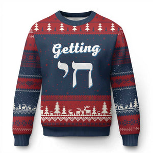 Funny Jewish Ugly Christmas Sweater Getting Chai High Hanukkah Humor TS10 Navy Red Print Your Wear